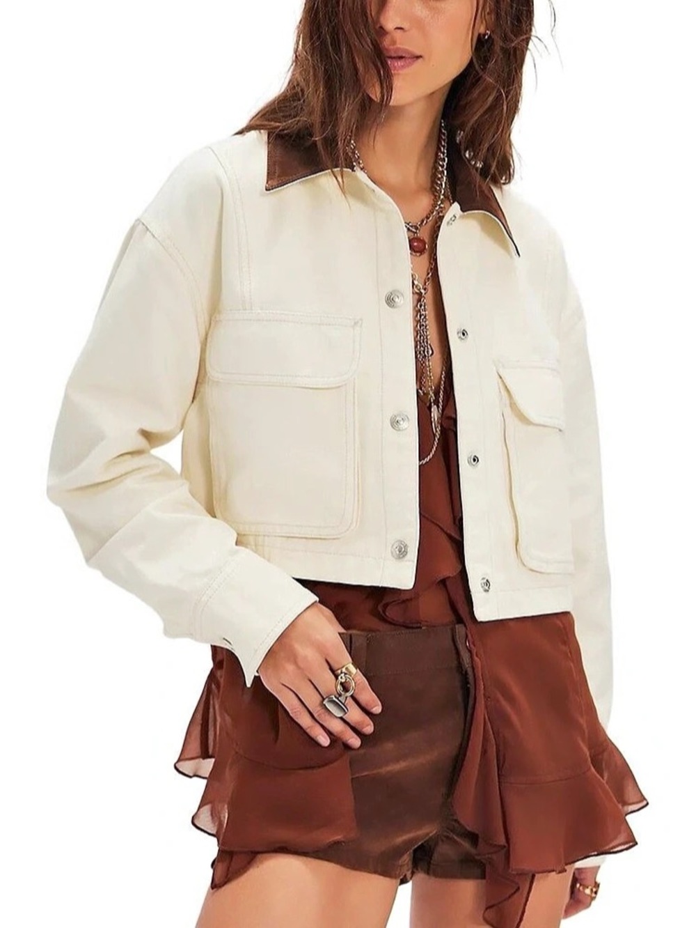 We The Free Martha Workwear Jacket Cropped Workwear Jacket in White sz L new!